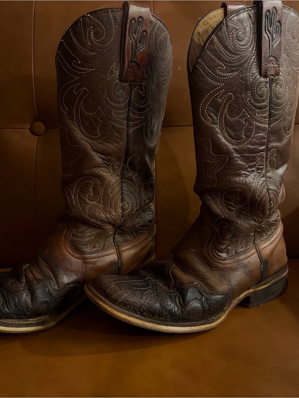 Women’s Tin Haul “Cactooled” cactus themed boots leather 8.5